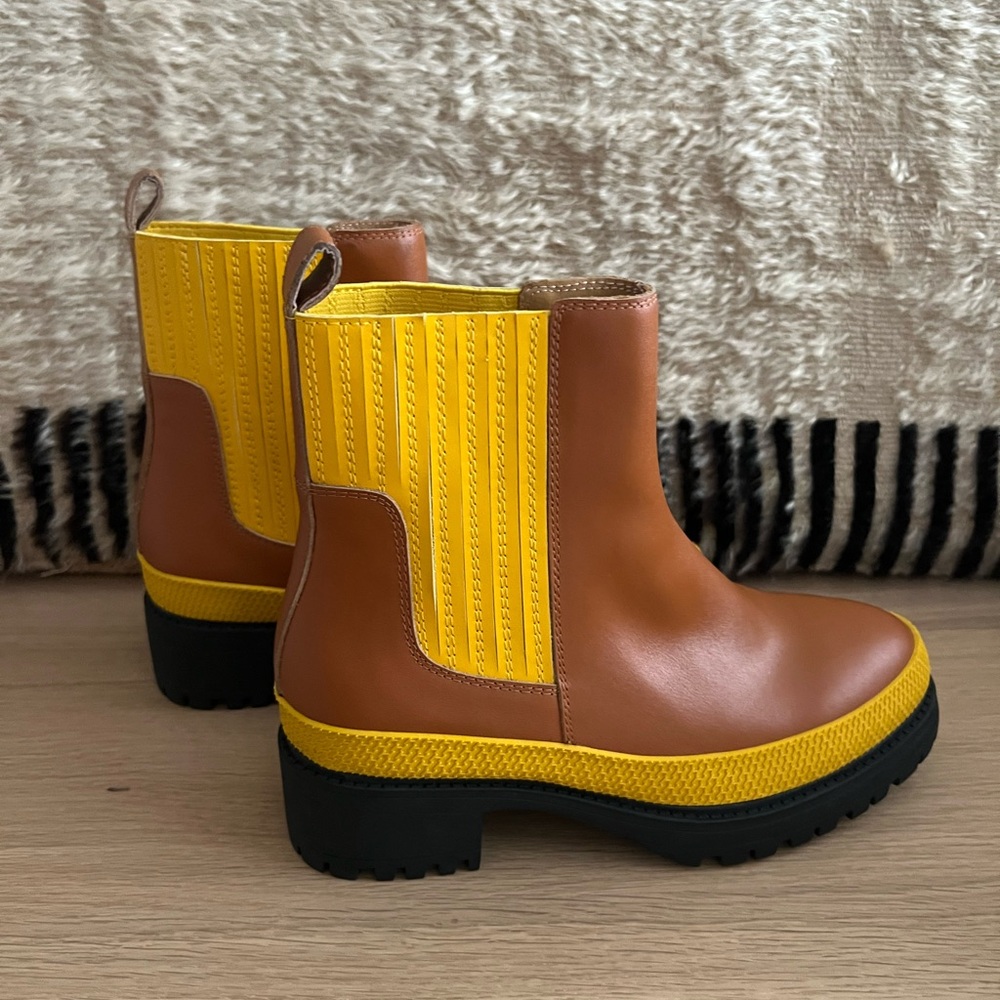 Hermes Brown and Yellow Heeled Boots with Chunky Sole